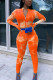 Orange Sexy Casual Print Tie-dye O Neck Long Sleeve Short Two Pieces