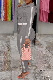 Grey Fashion Casual Solid Patchwork Hooded Collar Long Sleeve Two Pieces