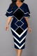 Tibetan Blue Fashion Street Print Patchwork V Neck One Step Skirt Dresses