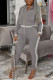 Grey Fashion Casual Solid Patchwork Hooded Collar Long Sleeve Two Pieces