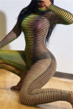 Green Fashion Sexy Print See-through O Neck Skinny Jumpsuits