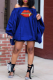 Blue Street Print Patchwork Off the Shoulder Lantern Dress Dresses