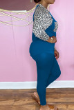 Red Casual Print Leopard Patchwork O Neck Long Sleeve Two Pieces