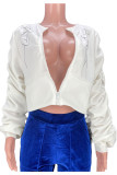 White Fashion Celebrities Print Patchwork O Neck Outerwear