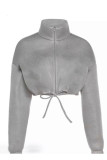 Grey Fashion Casual Solid Cardigan Zipper Collar Outerwear