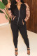Black Casual Print Leopard Patchwork Zipper Zipper Collar Long Sleeve Two Pieces