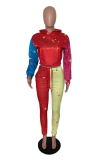 Red Casual Print Patchwork Hooded Collar Long Sleeve Two Pieces