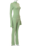 Green Casual Solid Patchwork Half A Turtleneck Long Sleeve Two Pieces