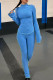 Blue Casual Solid Patchwork Half A Turtleneck Long Sleeve Two Pieces