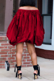 Red Street Print Patchwork Off the Shoulder Lantern Dress Dresses