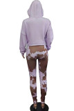 Blue Casual Print Patchwork Hooded Collar Long Sleeve Two Pieces
