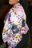 White Fashion Casual Print Patchwork Outerwear
