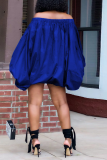 Red Casual Print Patchwork Off the Shoulder Lantern Dress Dresses