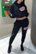 Black Casual Print Hooded Collar Two Pieces