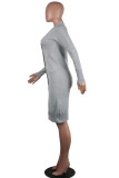 Grey Casual Solid Patchwork Buckle Outerwear