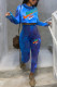 Blue Casual Letter Print Patchwork O Neck Long Sleeve Two Pieces
