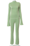 Green Casual Solid Patchwork Half A Turtleneck Long Sleeve Two Pieces