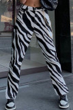 Black White Casual Street Print Patchwork Straight High Waist Straight Full Print Bottoms