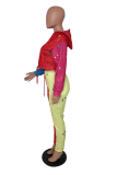 Red Casual Print Patchwork Hooded Collar Long Sleeve Two Pieces