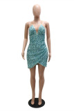 Pink Sexy Patchwork Sequins Chains Backless V Neck Sling Dress
