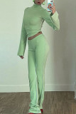 Green Casual Solid Patchwork Half A Turtleneck Long Sleeve Two Pieces
