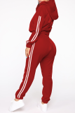 Red Casual Solid Patchwork O Neck Long Sleeve Two Pieces