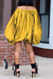 Red Casual Print Patchwork Off the Shoulder Lantern Dress Dresses