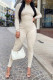 Cream White Sexy Solid Patchwork Backless Turtleneck Skinny Jumpsuits