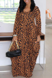 Leopard Print Fashion Leopard Printing O Neck Long Sleeve Dresses