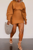 Grey Casual Solid Patchwork O Neck Pencil Skirt Dresses