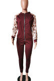 Black Casual Print Leopard Patchwork Zipper Zipper Collar Long Sleeve Two Pieces