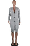 Grey Casual Solid Patchwork Buckle Outerwear