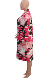 Pink Fashion Sexy Adult Camouflage Print Pocket Cardigan Turndown Collar Outerwear
