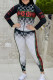 Black Fashion Casual Print Patchwork Zipper Collar Long Sleeve Two Pieces