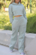 Gray Green Casual Solid Patchwork Hooded Collar Long Sleeve Two Pieces