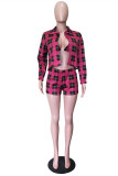 Purple Sexy Casual Plaid Print Basic Turndown Collar Long Sleeve Three-piece Set