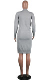Grey Casual Solid Patchwork Buckle Outerwear