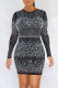 Black Fashion Sexy Patchwork Hot Drill O Neck Long Sleeve Dresses