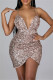 Pink Sexy Patchwork Sequins Chains Backless V Neck Sling Dress