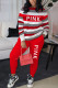 Red Casual Print O Neck Long Sleeve Two Pieces