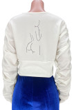 White Fashion Celebrities Print Patchwork O Neck Outerwear