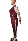 Black Casual Print Leopard Patchwork Zipper Zipper Collar Long Sleeve Two Pieces