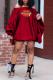 Red Street Print Patchwork Off the Shoulder Lantern Dress Dresses