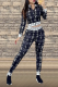 Black Casual Print Patchwork Zipper Collar Long Sleeve Two Pieces