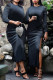 Black Sexy Solid Patchwork High Opening Fold O Neck One Step Skirt Dresses