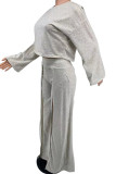 Grey Casual Solid Patchwork Slit O Neck Long Sleeve Two Pieces