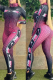 Pink Sexy Print Patchwork Zipper Collar Long Sleeve Two Pieces
