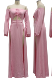 Pink Sexy Solid Hollowed Out Off the Shoulder Irregular Dress Dresses