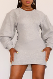 Grey Casual Solid Patchwork O Neck Pencil Skirt Dresses