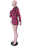 Purple Sexy Casual Plaid Print Basic Turndown Collar Long Sleeve Three-piece Set